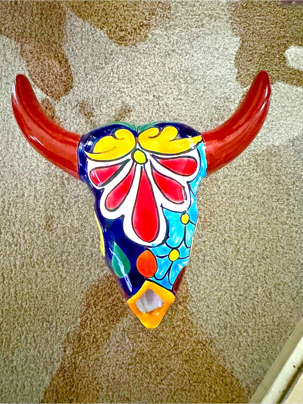 🆕 Authentic Talavera Ceramic Bull Skull Wall Decor - Hand Painted in Mexico